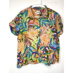 C&C California Linen Short Sleeve Button Up Shirt Top Tropical Beach Large L CC